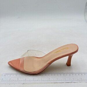 Milooey shoes Women's  Kitten Heel Mules Open Pointed Toe Slide Sandals Pink